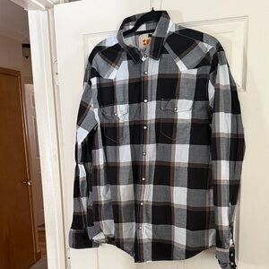 BOSS ORANGE Men's Black, Gray & White Plaid Button-Down Shirt